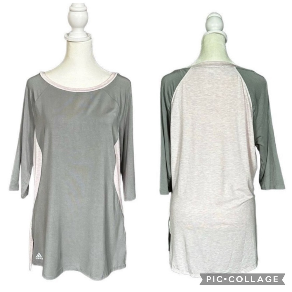 Adidas Colorblock Modal Stretch 1/2 Sleeve Casual T-Shirt Pink & Gray Size Large